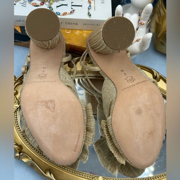 🆕 LOEFFLER RANDALL 🧿 NWOB Camellia Pleated Bow Heels, Cream Sparkle Mesh, Sz 7 - Picture 15 of 16